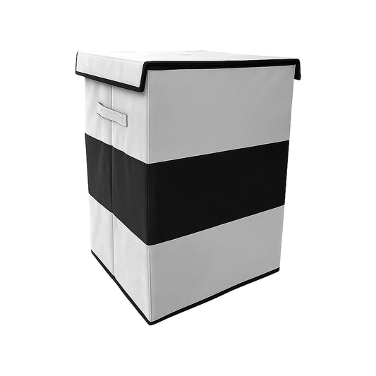 THAILIWALE Foldable Non-Woven Laundry Basket with Lid & Handles – Grey & Black Center (75L Storage Basket)