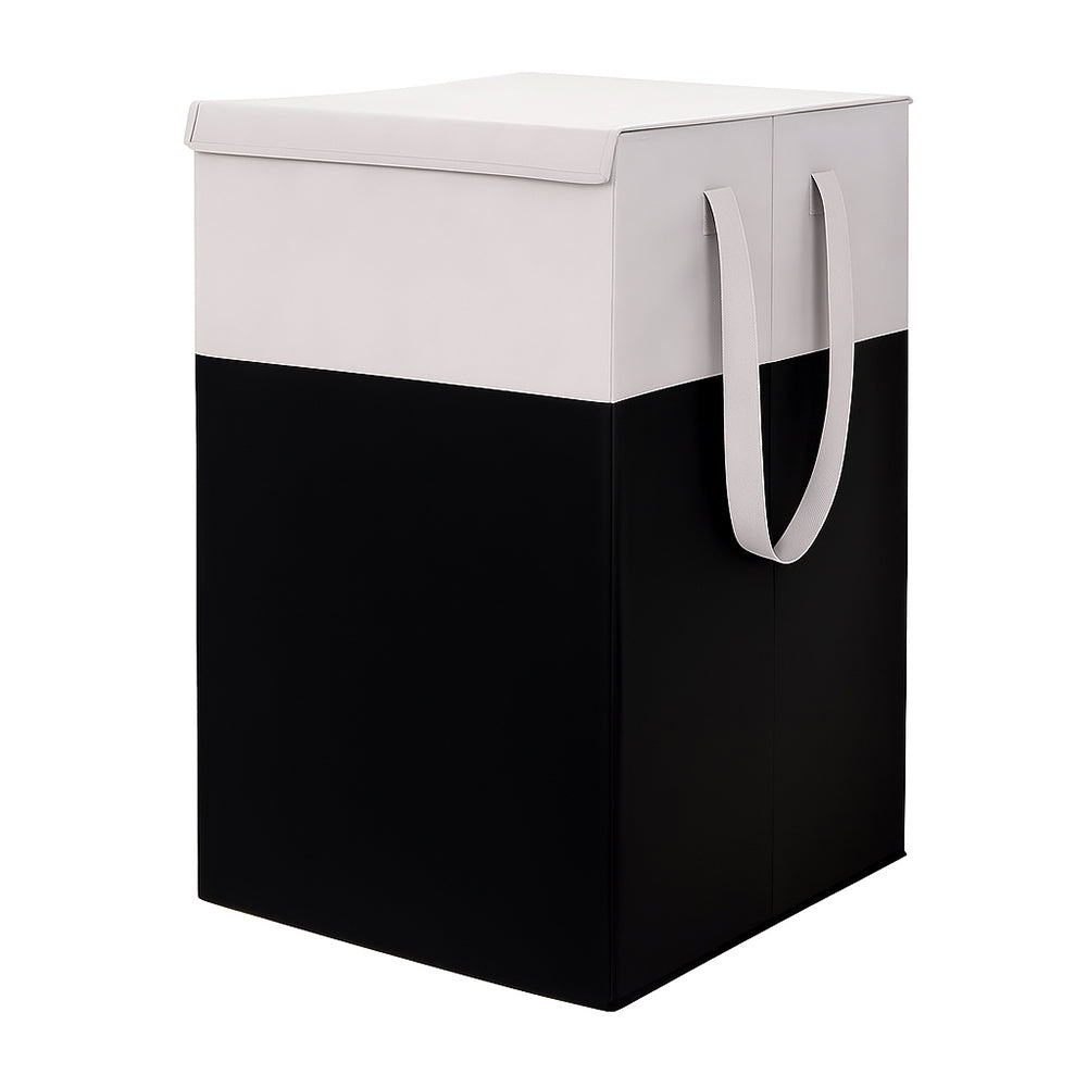 THAILIWALE Foldable Non-Woven Laundry Basket with Lid & Handles – Grey & Black (75L Storage Basket)