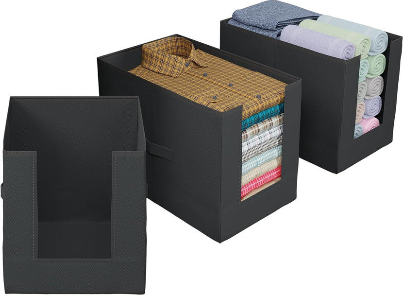 Black front-open foldable shirt stacker wardrobe organizer