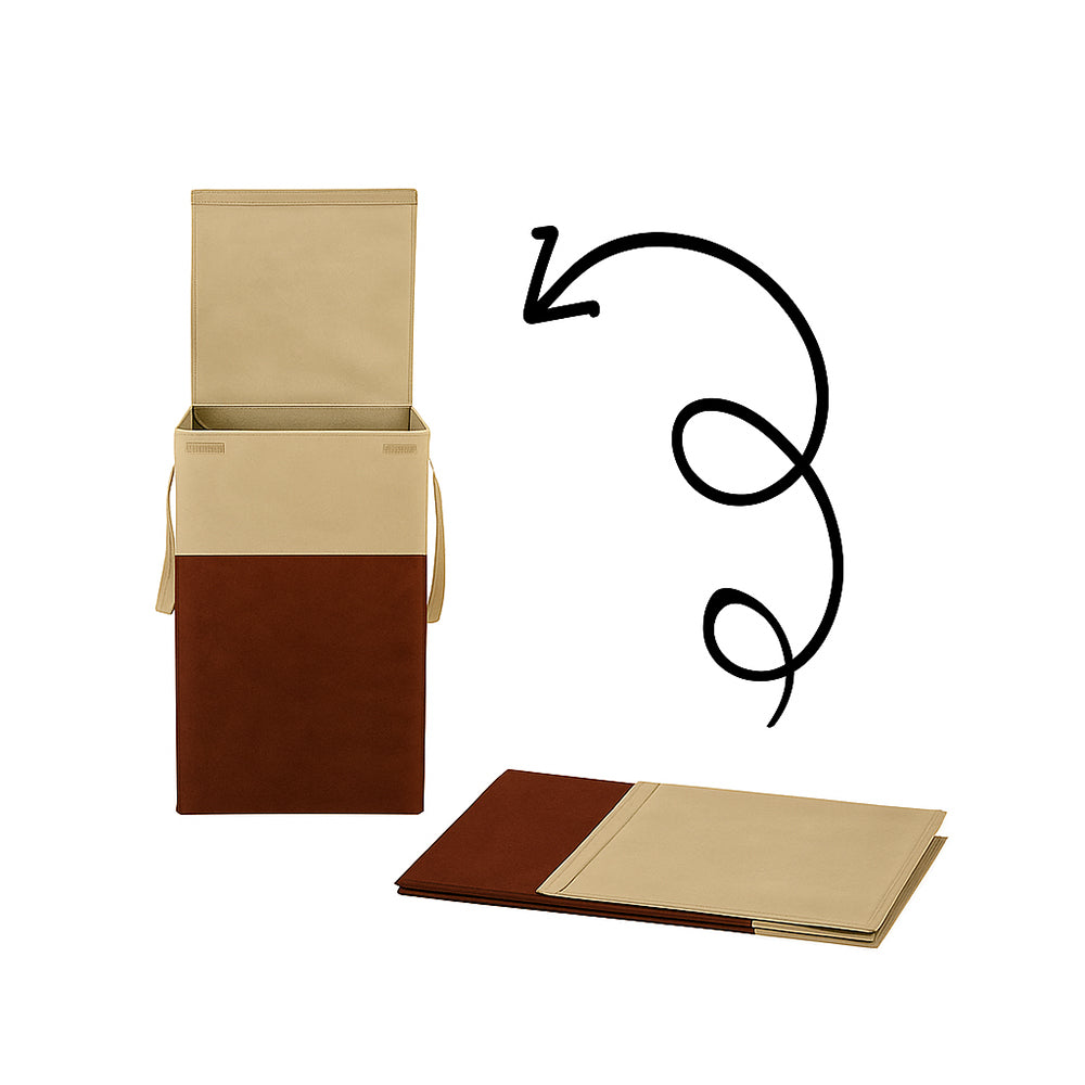 THAILIWALE Foldable Non-Woven Laundry Basket with Lid & Handles – Beige & Brown (75L Storage Basket)