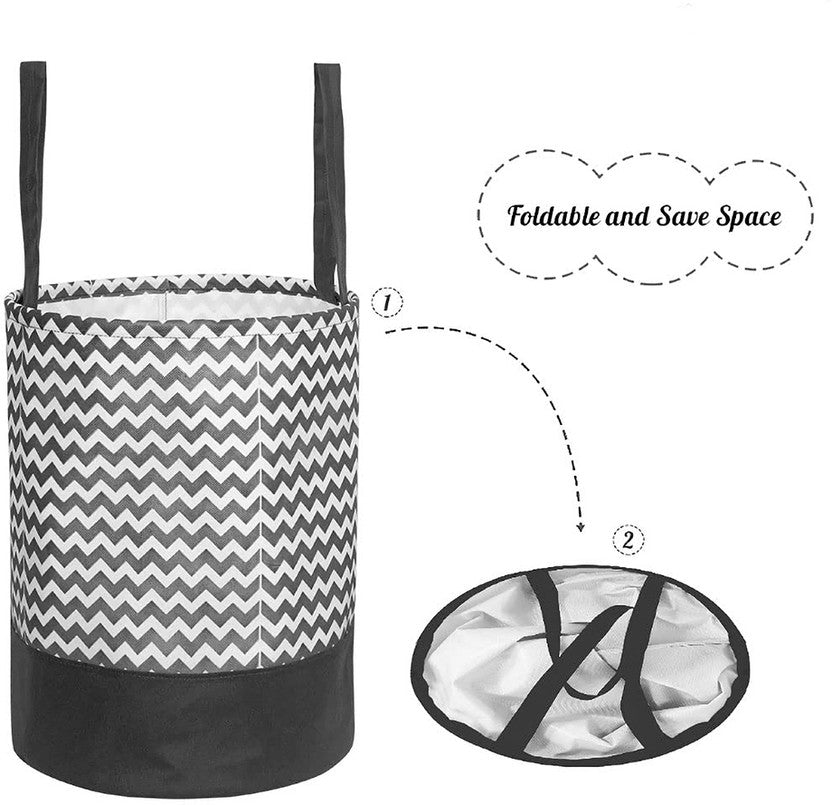 Round laundry basket folds flat to save space
