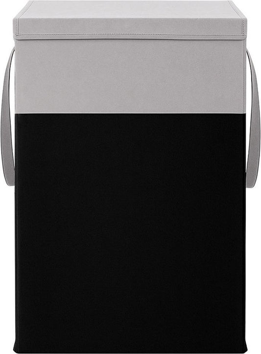 Black foldable non-woven laundry basket 75L with lid and handles