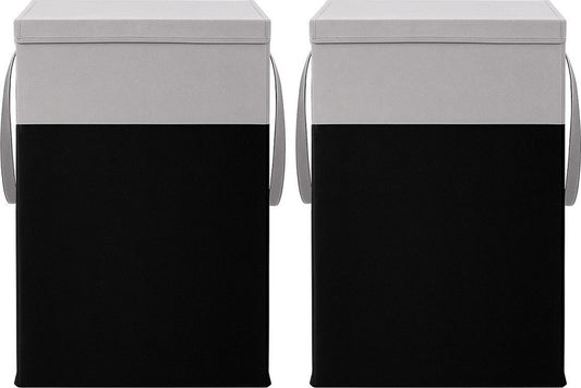 Grey and black foldable non-woven laundry basket 75L with lid and handles