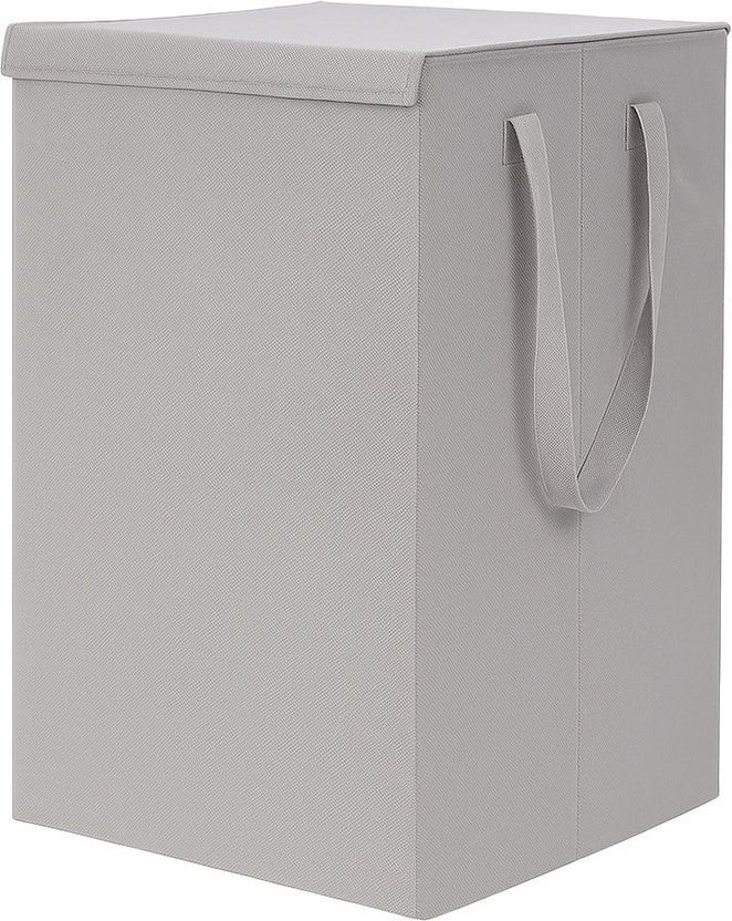 Grey foldable non-woven laundry basket 75L with lid and handles