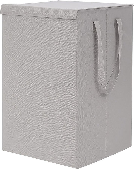 Grey foldable non-woven laundry basket 75L with lid and handles