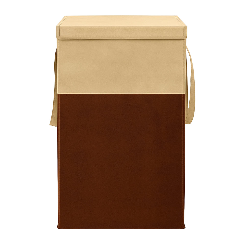 THAILIWALE Foldable Non-Woven Laundry Basket with Lid & Handles – Beige & Brown (75L Storage Basket)
