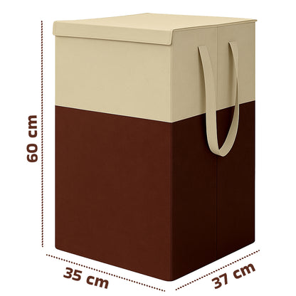 THAILIWALE Foldable Non-Woven Laundry Basket with Lid & Handles – Beige & Brown (75L Storage Basket)
