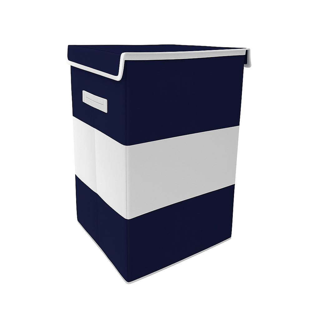 THAILIWALE Foldable Non-Woven Laundry Basket with Lid & Handles – Grey & Blue Center (75L Storage Basket)