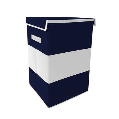 THAILIWALE Foldable Non-Woven Laundry Basket with Lid & Handles – Grey & Blue Center (75L Storage Basket)