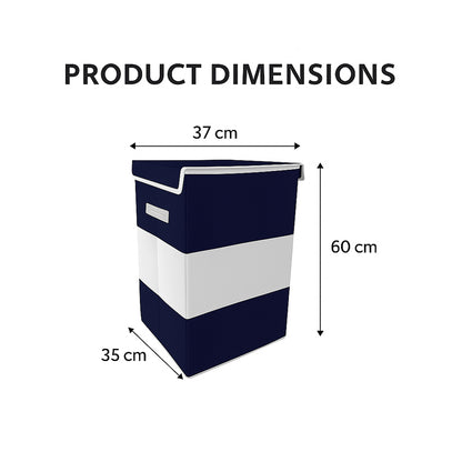 THAILIWALE Foldable Non-Woven Laundry Basket with Lid & Handles – Grey & Blue Center (75L Storage Basket)