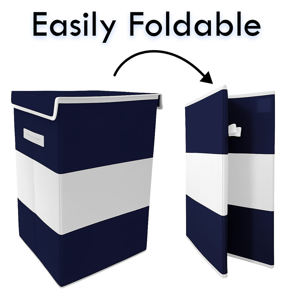 THAILIWALE Foldable Non-Woven Laundry Basket with Lid & Handles – Grey & Blue Center (75L Storage Basket)