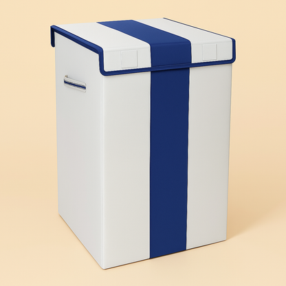 THAILIWALE Foldable Non-Woven Laundry Basket with Lid & Handles – Grey & Blue Patta (75L Storage Basket)