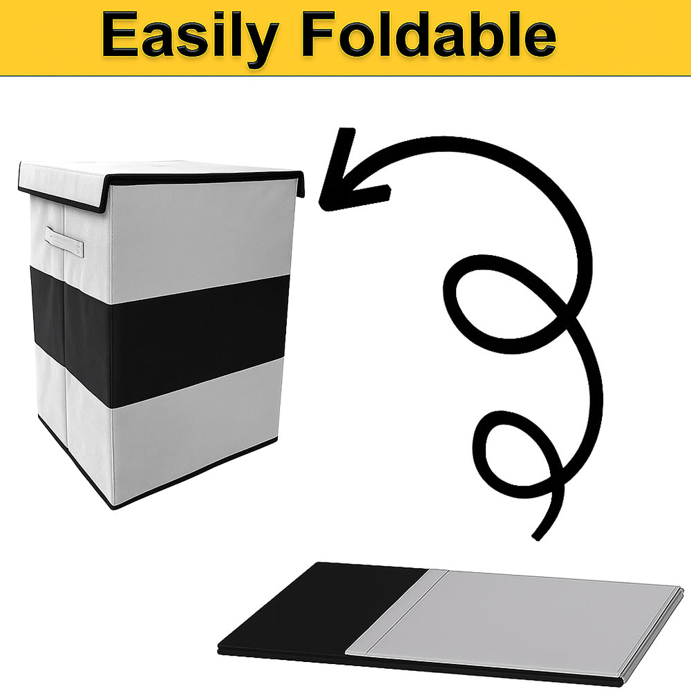 THAILIWALE Foldable Non-Woven Laundry Basket with Lid & Handles – Grey & Black Center (75L Storage Basket)