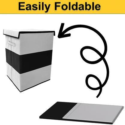 THAILIWALE Foldable Non-Woven Laundry Basket with Lid & Handles – Grey & Black Center (75L Storage Basket)