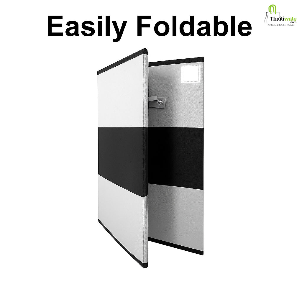 THAILIWALE Foldable Non-Woven Laundry Basket with Lid & Handles – Grey & Black Center (75L Storage Basket)