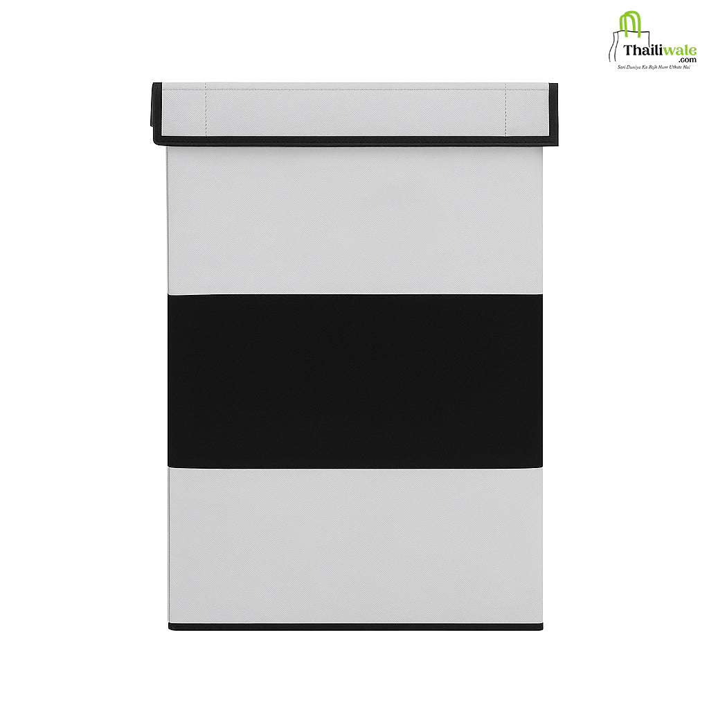 THAILIWALE Foldable Non-Woven Laundry Basket with Lid & Handles – Grey & Black Center (75L Storage Basket)