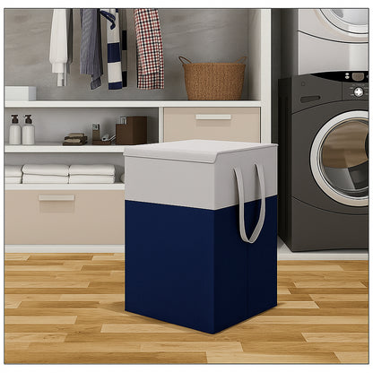 THAILIWALE Foldable Non-Woven Laundry Basket with Lid & Handles – Grey & Blue (75L Storage Basket)