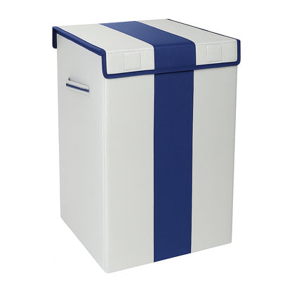 THAILIWALE Foldable Non-Woven Laundry Basket with Lid & Handles – Grey & Blue Patta (75L Storage Basket)