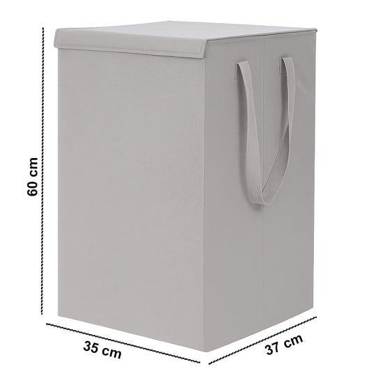 THAILIWALE Foldable Non-Woven Laundry Basket with Lid & Handles – Full Grey (75L Storage Basket)
