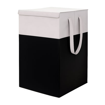 THAILIWALE Foldable Non-Woven Laundry Basket with Lid & Handles – Grey & Black (75L Storage Basket)