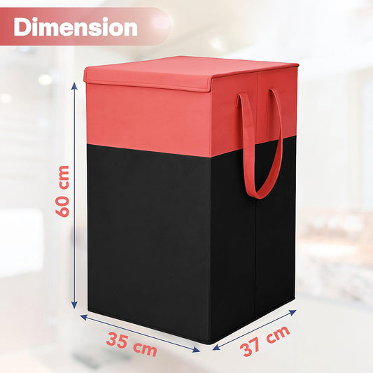 THAILIWALE Foldable Non-Woven Laundry Basket with Lid & Handles – Red & Black (75L Storage Basket)