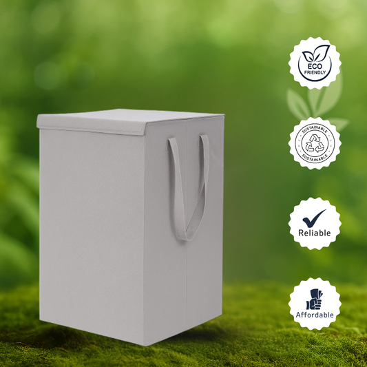 THAILIWALE Foldable Non-Woven Laundry Basket with Lid & Handles – Full Grey (75L Storage Basket)