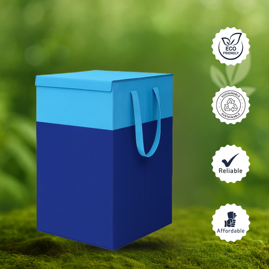 THAILIWALE Foldable Non-Woven Laundry Basket with Lid & Handles – Medical Blue (75L Storage Basket)