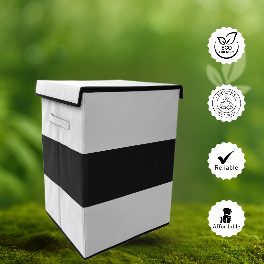 THAILIWALE Foldable Non-Woven Laundry Basket with Lid & Handles – Grey & Black Center (75L Storage Basket)