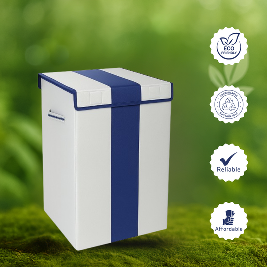 THAILIWALE Foldable Non-Woven Laundry Basket with Lid & Handles – Grey & Blue Patta (75L Storage Basket)