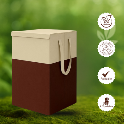 THAILIWALE Foldable Non-Woven Laundry Basket with Lid & Handles – Beige & Brown (75L Storage Basket)