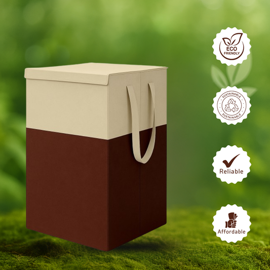 THAILIWALE Foldable Non-Woven Laundry Basket with Lid & Handles – Beige & Brown (75L Storage Basket)