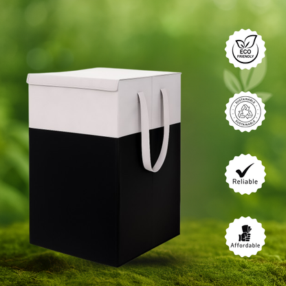 THAILIWALE Foldable Non-Woven Laundry Basket with Lid & Handles – Grey & Black (75L Storage Basket)