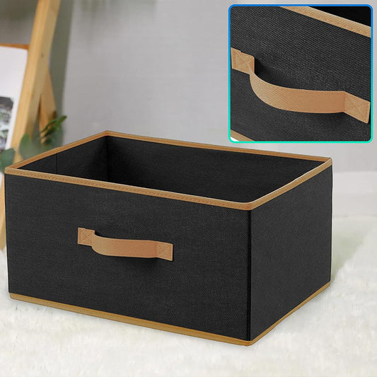 Black and beige foldable fabric storage box organizer with handle