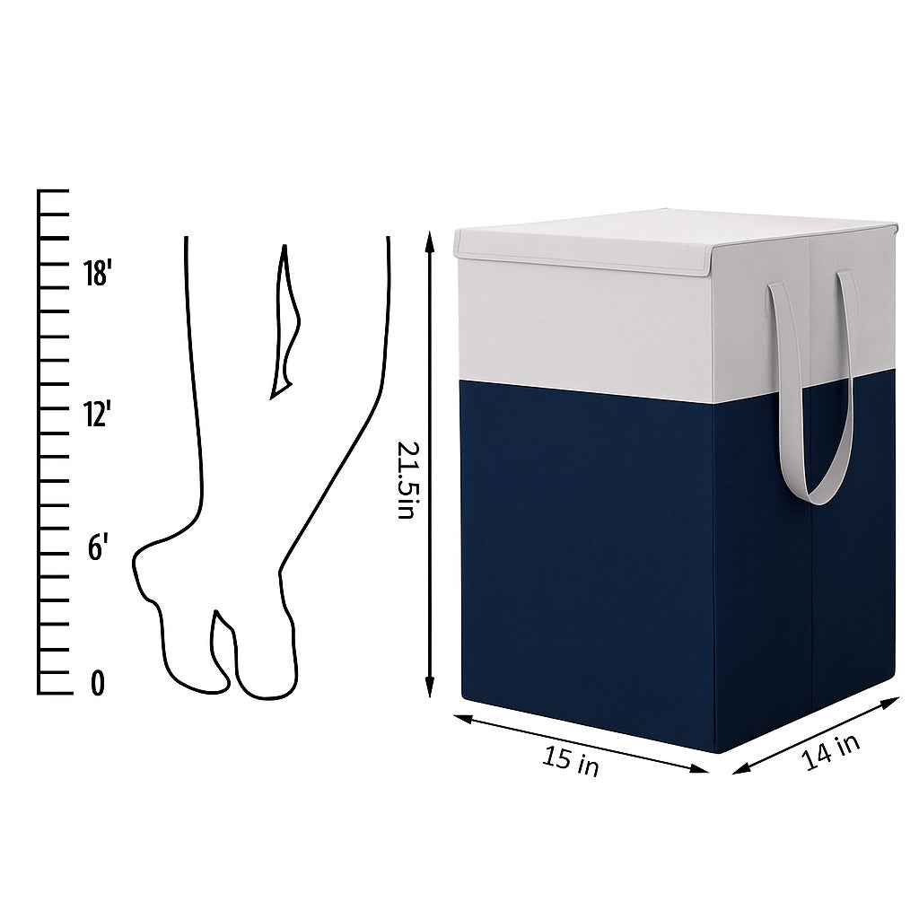 THAILIWALE Foldable Non-Woven Laundry Basket with Lid & Handles – Grey & Blue (75L Storage Basket)