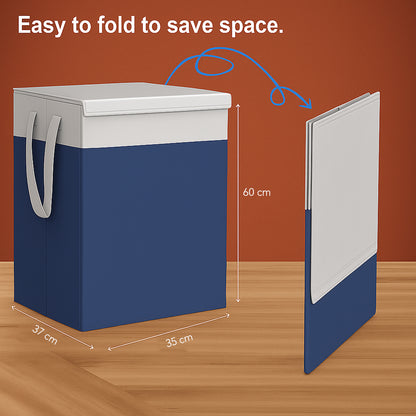 THAILIWALE Foldable Non-Woven Laundry Basket with Lid & Handles – Grey & Blue (75L Storage Basket)