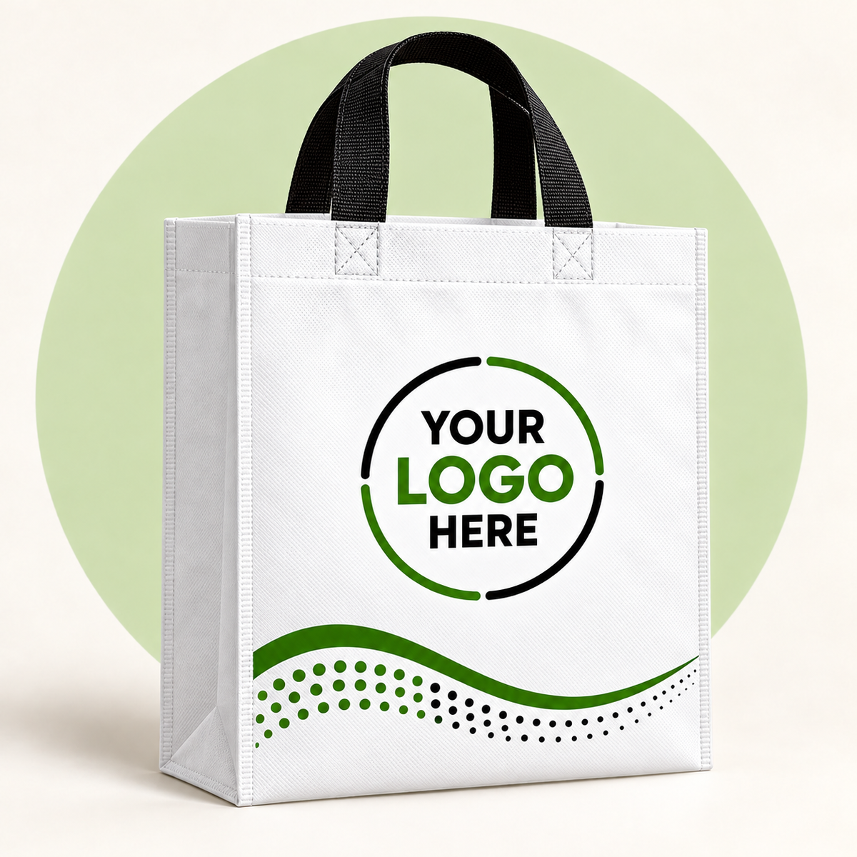 White stitched non-woven box bag with custom logo printing
